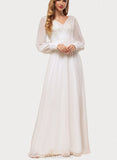 Liliana A-Line V-neck Floor-Length Chiffon Lace Wedding Dress With Sequins UKP0017628