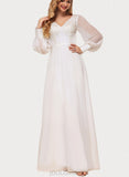 Liliana A-Line V-neck Floor-Length Chiffon Lace Wedding Dress With Sequins UKP0017628