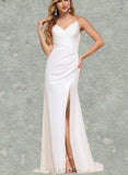 Hailee Trumpet/Mermaid V-neck Sweep Train Chiffon Wedding Dress With Beading Sequins UKP0017629