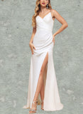 Hailee Trumpet/Mermaid V-neck Sweep Train Chiffon Wedding Dress With Beading Sequins UKP0017629