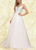 Madelynn A-Line V-neck Sweep Train Tulle Lace Wedding Dress With Sequins UKP0017630