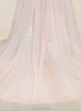 Sidney Ball-Gown/Princess Sweetheart Off-the-Shoulder Court Train Tulle Lace Wedding Dress With Ruffle Sequins UKP0017631