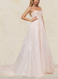 Sidney Ball-Gown/Princess Sweetheart Off-the-Shoulder Court Train Tulle Lace Wedding Dress With Ruffle Sequins UKP0017631