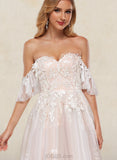 Sidney Ball-Gown/Princess Sweetheart Off-the-Shoulder Court Train Tulle Lace Wedding Dress With Ruffle Sequins UKP0017631