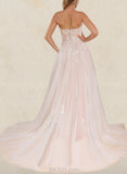 Sidney Ball-Gown/Princess Sweetheart Off-the-Shoulder Court Train Tulle Lace Wedding Dress With Ruffle Sequins UKP0017631