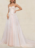 Sidney Ball-Gown/Princess Sweetheart Off-the-Shoulder Court Train Tulle Lace Wedding Dress With Ruffle Sequins UKP0017631