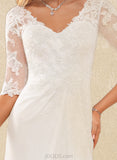 Kierra A-Line V-neck Asymmetrical Chiffon Lace Wedding Dress With Ruffle UKP0017633