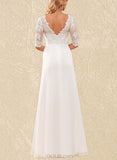 Kierra A-Line V-neck Asymmetrical Chiffon Lace Wedding Dress With Ruffle UKP0017633