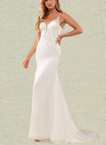 Delilah Trumpet/Mermaid V-neck Court Train Chiffon Lace Wedding Dress With Beading UKP0017634