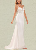 Delilah Trumpet/Mermaid V-neck Court Train Chiffon Lace Wedding Dress With Beading UKP0017634