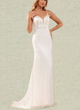 Delilah Trumpet/Mermaid V-neck Court Train Chiffon Lace Wedding Dress With Beading UKP0017634