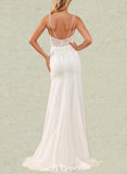 Delilah Trumpet/Mermaid V-neck Court Train Chiffon Lace Wedding Dress With Beading UKP0017634