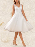 Carmen A-Line V-neck Knee-Length Tulle Lace Wedding Dress UKP0017635