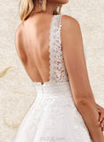 Carmen A-Line V-neck Knee-Length Tulle Lace Wedding Dress UKP0017635