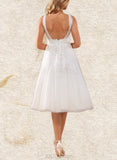 Carmen A-Line V-neck Knee-Length Tulle Lace Wedding Dress UKP0017635