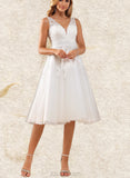 Carmen A-Line V-neck Knee-Length Tulle Lace Wedding Dress UKP0017635