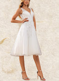 Carmen A-Line V-neck Knee-Length Tulle Lace Wedding Dress UKP0017635