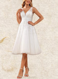 Carmen A-Line V-neck Knee-Length Tulle Lace Wedding Dress UKP0017635