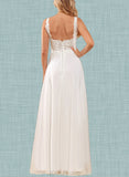 Kristina A-Line Square Floor-Length Chiffon Lace Wedding Dress With Sequins UKP0017636