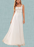 Kristina A-Line Square Floor-Length Chiffon Lace Wedding Dress With Sequins UKP0017636