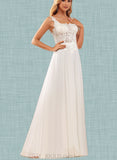 Kristina A-Line Square Floor-Length Chiffon Lace Wedding Dress With Sequins UKP0017636