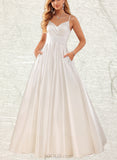 Lila Ball-Gown/Princess V-neck Floor-Length Satin Wedding Dress UKP0017637