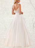 Lila Ball-Gown/Princess V-neck Floor-Length Satin Wedding Dress UKP0017637