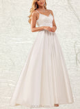 Lila Ball-Gown/Princess V-neck Floor-Length Satin Wedding Dress UKP0017637