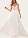 Trudie A-Line V-neck Sweep Train Chiffon Lace Wedding Dress With Beading Sequins UKP0017639