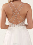 Trudie A-Line V-neck Sweep Train Chiffon Lace Wedding Dress With Beading Sequins UKP0017639