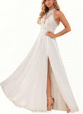 Gillian A-Line High Neck Floor-Length Chiffon Lace Wedding Dress With Beading Sequins UKP0017640