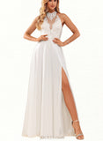 Gillian A-Line High Neck Floor-Length Chiffon Lace Wedding Dress With Beading Sequins UKP0017640