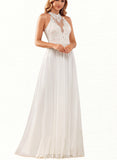 Gillian A-Line High Neck Floor-Length Chiffon Lace Wedding Dress With Beading Sequins UKP0017640