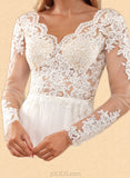 Patience A-Line V-neck Floor-Length Chiffon Lace Wedding Dress With Sequins UKP0017642