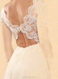 Patience A-Line V-neck Floor-Length Chiffon Lace Wedding Dress With Sequins UKP0017642