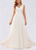 Marianna A-Line V-neck Floor-Length Chiffon Lace Wedding Dress UKP0017643