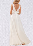 Marianna A-Line V-neck Floor-Length Chiffon Lace Wedding Dress UKP0017643