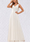 Marianna A-Line V-neck Floor-Length Chiffon Lace Wedding Dress UKP0017643