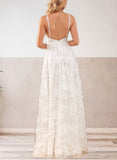 Iris A-Line V-neck Floor-Length Lace Wedding Dress UKP0017645