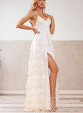 Iris A-Line V-neck Floor-Length Lace Wedding Dress UKP0017645