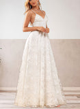 Iris A-Line V-neck Floor-Length Lace Wedding Dress UKP0017645