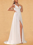 Vicky A-Line V-neck Sweep Train Chiffon Wedding Dress UKP0017646