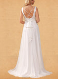 Vicky A-Line V-neck Sweep Train Chiffon Wedding Dress UKP0017646