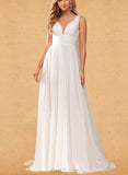 Vicky A-Line V-neck Sweep Train Chiffon Wedding Dress UKP0017646