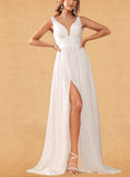 Vicky A-Line V-neck Sweep Train Chiffon Wedding Dress UKP0017646