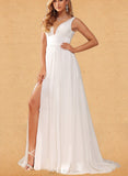 Vicky A-Line V-neck Sweep Train Chiffon Wedding Dress UKP0017646