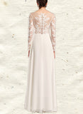 Vicky A-Line V-neck Floor-Length Chiffon Lace Wedding Dress UKP0017647