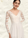 Vicky A-Line V-neck Floor-Length Chiffon Lace Wedding Dress UKP0017647