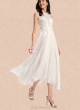 Catalina A-Line Scoop Asymmetrical Chiffon Lace Wedding Dress UKP0017648