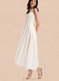 Catalina A-Line Scoop Asymmetrical Chiffon Lace Wedding Dress UKP0017648